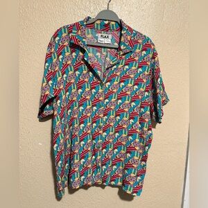 Flax Button Front‎ Shirt Abstract Geometric Size Large